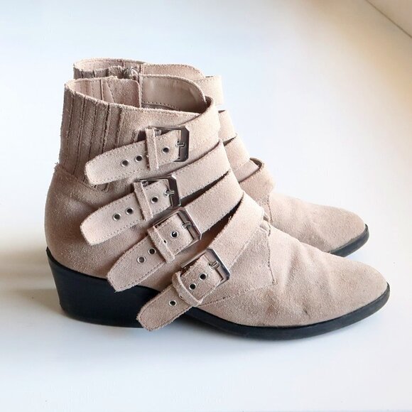 Dolce Vita Beige Suede Leather Almond Toe Block Heel Ankle Boots / Booties 7 - Picture 14 of 15